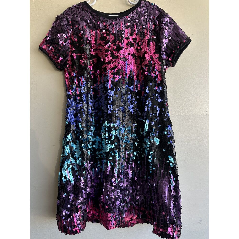 Disney D-Signed Rainbow Sequin Shift Dress Medium Pink Purple Blue Party Dress
